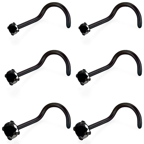 18G 20G 22G Stainless Surgical Steel Titanium Nose Rings Studs for Women L Shaped Nose Rings Screw Nose Studs Nostrial Piercing Jewelry for Women Men Silver Gold Black - style: 20G/Black CZ/Screw/Black