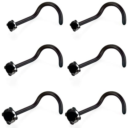 18G 20G 22G Stainless Surgical Steel Titanium Nose Rings Studs for Women L Shaped Nose Rings Screw Nose Studs Nostrial Piercing Jewelry for Women Men Silver Gold Black - style: 20G/Black CZ/Screw/Black