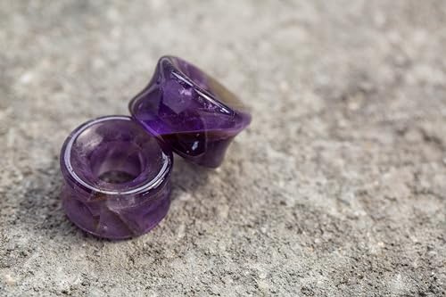 Pierced Owl - Natural Amethyst Stone Double Flared Saddle Tunnels, Sold as a Pair - style: 20mm (13/16")