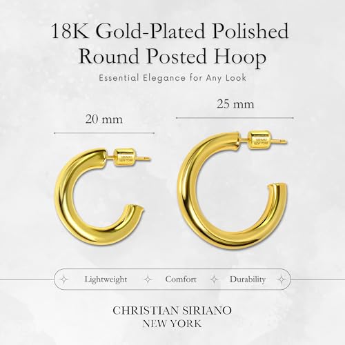 Small Gold Hoop Earrings for Women | 18K Gold Plated Non Tarnish Hoops, Classic Polished Huggie Earrings, 925 Sterling Silver Base, Twist Hoop. (4x20mm & 4x25mm, 3x15mm & 3x20mm) - color: Gold, size: Polish Hoop (4x20mm & 4x25mm)