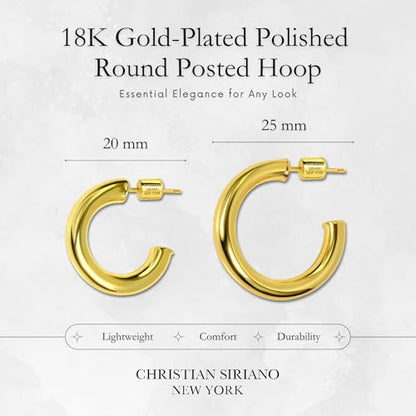 Small Gold Hoop Earrings for Women | 18K Gold Plated Non Tarnish Hoops, Classic Polished Huggie Earrings, 925 Sterling Silver Base, Twist Hoop. (4x20mm & 4x25mm, 3x15mm & 3x20mm) - color: Gold, size: Polish Hoop (4x20mm & 4x25mm)