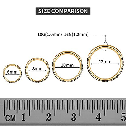 FUNLMO 20G 18G 16G 12G Nose Ring Hoop Conch Rook Daith Helix Tragus Piercing Jewelry 316L Surgical Steel Cartilage Earring Conch Hoop Earring Septum Jewelry Belly Lip Ring 5mm to 14mm - color: Gold-Black CZ, 1pc