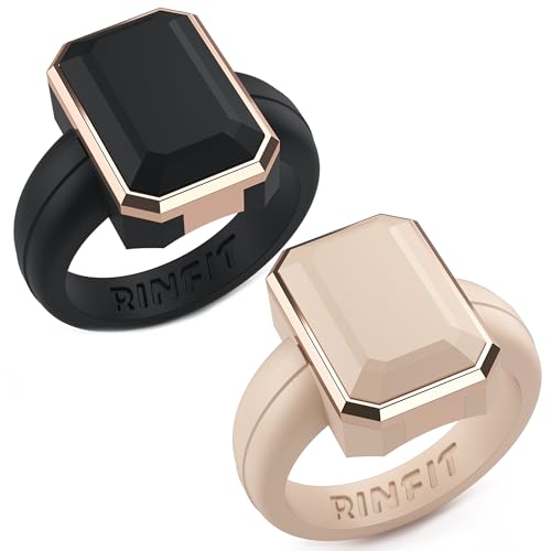 Patented Metal-Framed Silicone Rings - Emerald Collection - color: Pack K - Black and Nude / Metal Rose Gold