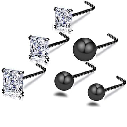 Nose Rings & Studs - 18g, 20g, 22g 14K Gold Bone Nose Studs for Women in Titanium Steel - color: 20g 5pcs Black L Shaped 316L Surgical Steel