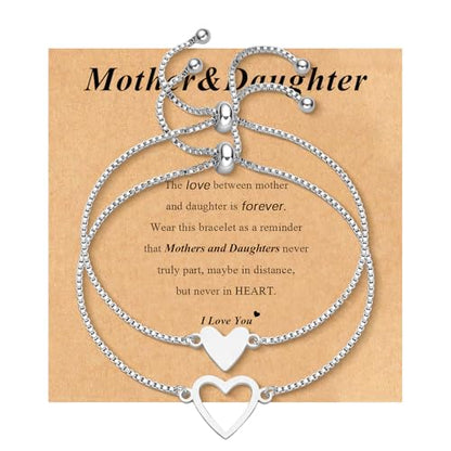 Matching Heart Bracelets for Mommy and Me Adjustable Hearts Charm Chain Bracelet Matching Mother Daughter Bracelets Set for 2 Birthday Mothers Day Gifts - color: A4:mother daughter bracelets