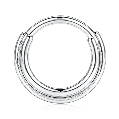FUNLMO 18G 16G Septum Jewelry Triple Stacked Septum Nose Ring Surgical Steel Daith Conch Helix Cartilage Lobe Piercing Jewelry - color: Style 6: Silver-triple stack with 1 row cz
