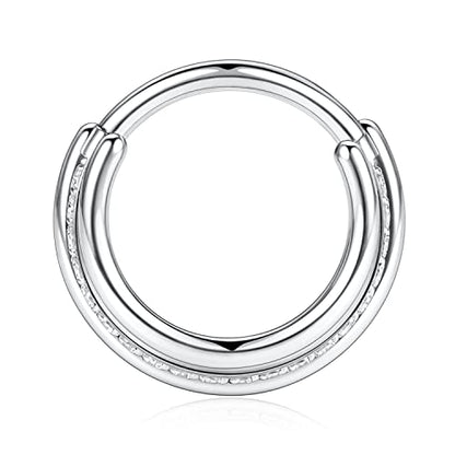 FUNLMO 18G 16G Septum Jewelry Triple Stacked Septum Nose Ring Surgical Steel Daith Conch Helix Cartilage Lobe Piercing Jewelry - color: Style 6: Silver-triple stack with 1 row cz
