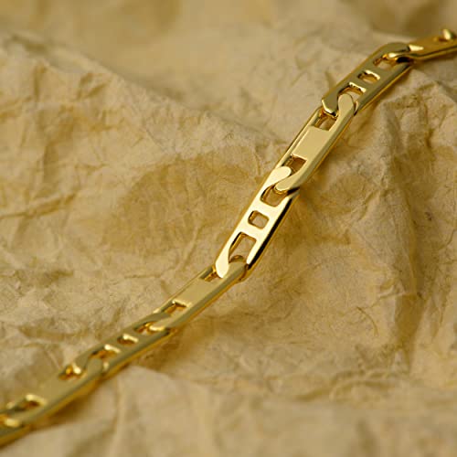 LOYATA Chain Bracelet Gold Link 14K Gold Plated Dainty Pearl Bracelet Simple Jewelry Gift for Women - style: Flat Chain