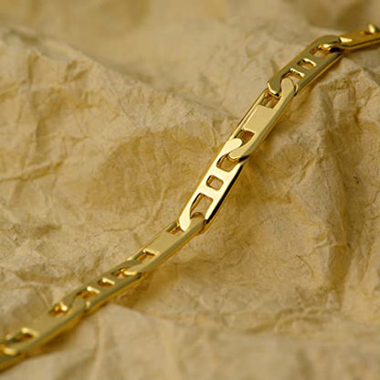 LOYATA Chain Bracelet Gold Link 14K Gold Plated Dainty Pearl Bracelet Simple Jewelry Gift for Women - style: Flat Chain