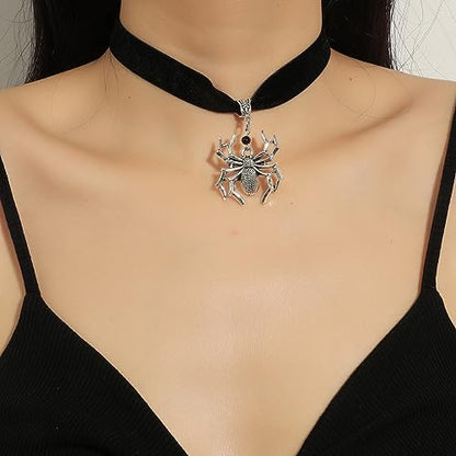 Gothic Black Velvet Goth Choker Necklace for Women,Cameo Black Choker Crow Skull Pendant Necklace Vintage Collar Skull Necklace Gothic Jewelry - style: Spider