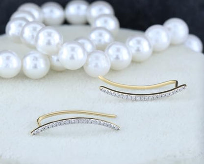 Dazzlingrock Round White Natural Diamond Crawler Climber Earrings | 0.18 Ctw | Women - color: Yellow Gold, size: 10K - Metal Stamp