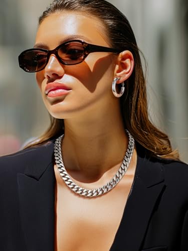 PROSTEEL Chunky Cuban Link Curb Chain Necklace for Women Men, Stainless Steel Choker Thick Trendy Statement Hip Hop Miami Cuban Chain Jewelry Gifts Unisex Size,5/12/14mm Widths,18"/20" - color: 14mm-Silver, size: 18inches