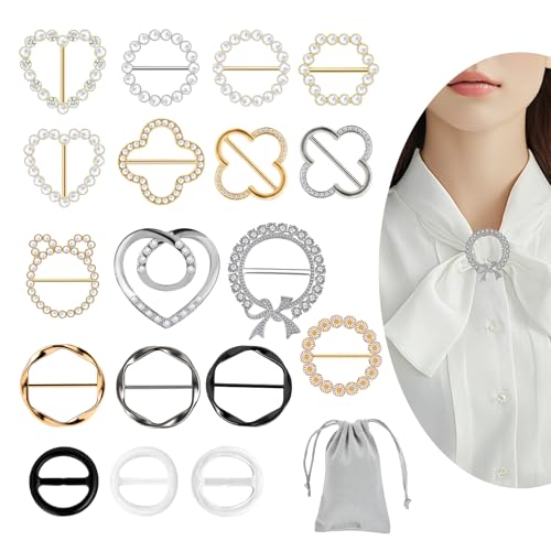 18 Pcs Silk Scarf Ring Clip Shirt Ties Clips For Women Clothing, T Shirt Tie Or Rings Clips For Women For The Side With 1 Storage Bag