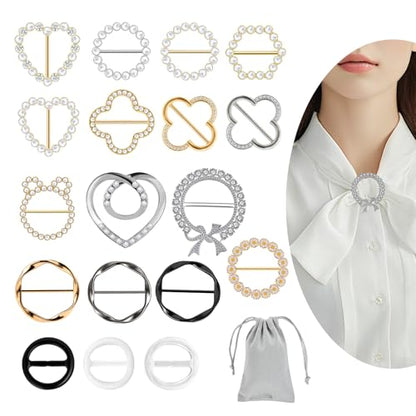 18 Pcs Silk Scarf Ring Clip Shirt Ties Clips For Women Clothing, T Shirt Tie Or Rings Clips For Women For The Side With 1 Storage Bag