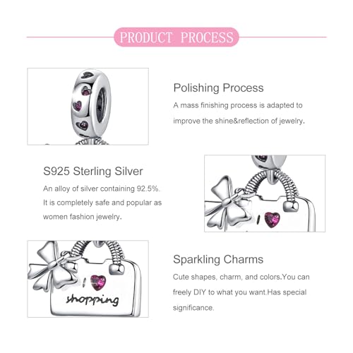 925 Sterling Silver Bead Charm for Pandora Bracelets and Necklaces,Pink Bow Cherry Butterfly Blue Ocean Pendant Bead Charms Jewelry Present Valentines Gifts for Wife/Girlfriend Women - style: Ladies' Bow Bag Charms