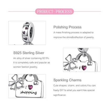 925 Sterling Silver Bead Charm for Pandora Bracelets and Necklaces,Pink Bow Cherry Butterfly Blue Ocean Pendant Bead Charms Jewelry Present Valentines Gifts for Wife/Girlfriend Women - style: Ladies' Bow Bag Charms