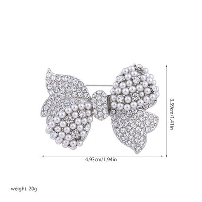 Bow Brooch with Pearl Rhinestone Sparkly Crystal Bowknot Pin for Women Party Jewelry for Bridal, Blouse, Scarf, or Hat Decoration