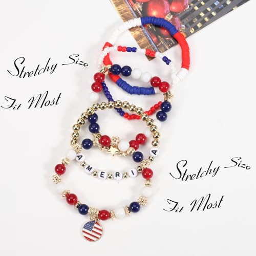 Ardorchid Halloween Bracelets for Women Pumpkin Ghost Steleton Bat Skull Beaded Stackable Stretchy Bracelet Rugby Thanksgiving Christmas Heishi Bracelets - color: USA Flag Bracelets-C