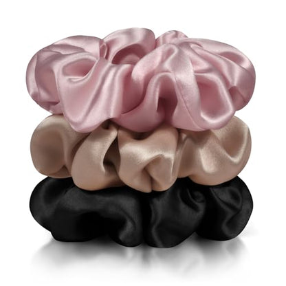 Zenssia Silk Scrunchies for Hair, Mulberry Silk Hair Ties for Women and Girls, No Damage Elastic Ponytail Holders（Black, Light Plum, Coffee） - color: Black Light Plum Coffee