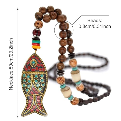Wood Bead Necklace Africa Wooden Chain Statement Unisex Chunky Necklaces - color: Fish