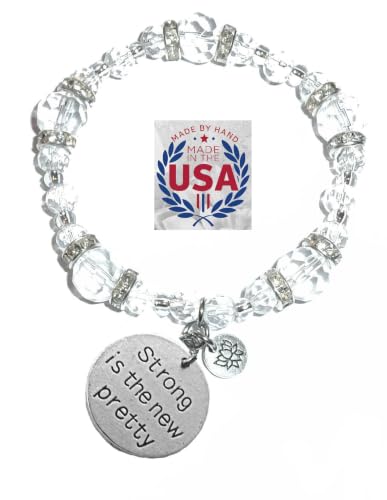 Hidden Hollow Beads Women's Crystal Stretch Charm Bracelet Handmade USA Inspirational Friendship Gift Jewelry for Her - style: Strong is the new pretty