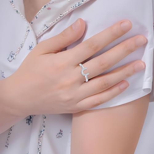 LeCalla 925 Sterling Silver Open Circle, Horseshoe & Tree of Love Designs Finger Ring | Minimalist Wedding Ring Jewelry | Lucky Charm Designs Rings with Cubic Zirconia | Women's Silver Rings - style: CZ Studded Horse Shoe