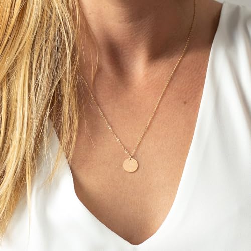 HANLI 14K Gold Plated Necklaces for Women - Dainty Butterfly, Star of David, Moon and Star, Sun, Lotus, Infinity, Hummingbird, Bee,Boots,Chill,Sunflower Pendant Designs - Elegant Jewelry for Women - color: Disk Sun
