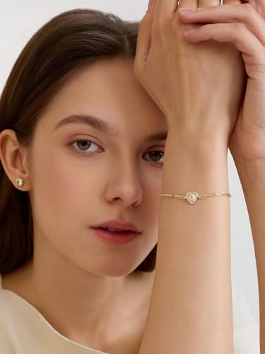 Gold Initial Bracelet For Women, 14k Gold Letter Bracelets | Adjustable Stacking Bracelets Jewelry Gift For Women, Valentines Mother Christmas Jewelry for Women Her 6.5-8 Inch - color: T