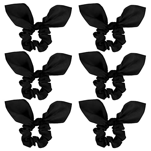 Jaciya Black Hair Ties Silk Bow Scrunchies for Hair Bunny Ears and Tail Scrunchies Hair Accessories for Women - color: Black