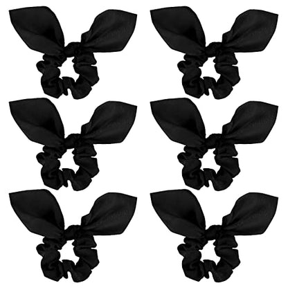 Jaciya Black Hair Ties Silk Bow Scrunchies for Hair Bunny Ears and Tail Scrunchies Hair Accessories for Women - color: Black