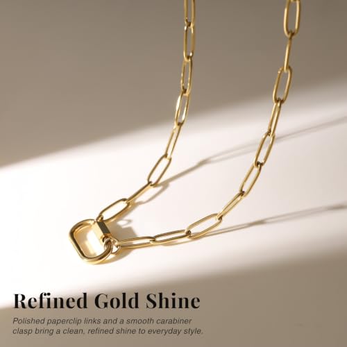 SAMYA Stainless Steel Necklace for Women | Minimalist Oval Clasp Necklace and Paperclip Chain Necklace, Modern Gold Silver Tone Necklace - color: Gold Paperclip Chain