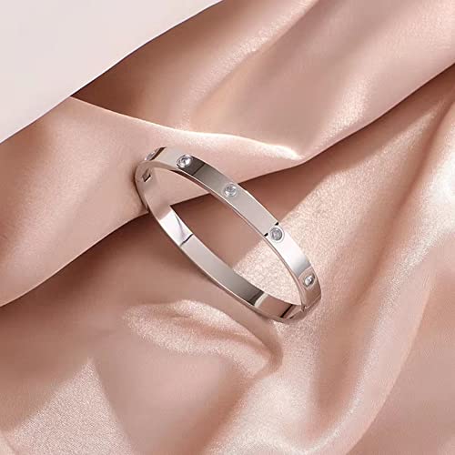 Friendship Love Bracelet for Women, 18K Gold Plated Titanium Steel Cuff - color: Silver, size: Zircon 7.5''