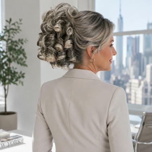 CAISHA Jumbo Hairpiece Scrunchy Updo Voluminous Curly Messy Bun Gray Blond Mix G2L - color: gray blond mix #9T613 G2L
