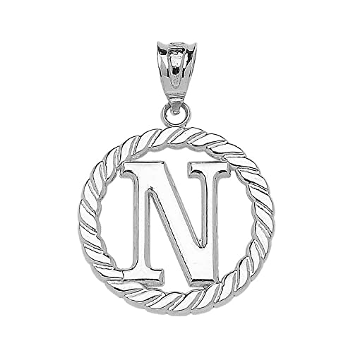 Claddagh Gold Fine 925 Sterling Silver Personalized Initial A-Z Roped Circle Charm Pendant - style: N