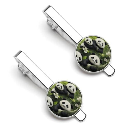 Tie Clip for Men, Tie Bar Cufflinks Set, Copper Necktie Clip And Shirt Cuff Links for Business Wedding Gift - color: Panda Family Tree