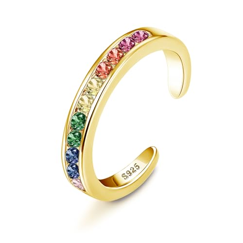 MILACOLATO Toe Rings for Women 925 Sterling Silver Adjustable Toe Ring | Adjustable Open Band Toe Rings, Hypoallergenic Ring for Sensitive Skin, Non Tarnished Waterproof Summer Beach Foot Jewelry - color: Gold-Color Zircon