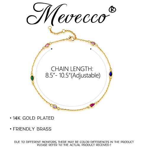 MEVECCO Anklet for Women Gold Chain 14K Gold Plated Dainty Boho Beach Summer Simple Foot Jewelry Ankle Bracelet - style: Colorful CZ