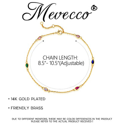MEVECCO Anklet for Women Gold Chain 14K Gold Plated Dainty Boho Beach Summer Simple Foot Jewelry Ankle Bracelet - style: Colorful CZ