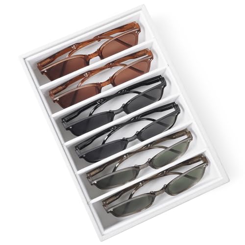 Velvet Sunglass Organizer Tray, Stackable Glasses Case for Drawer, Eyeglasses Watches Jewelry Display Holder Women Men
