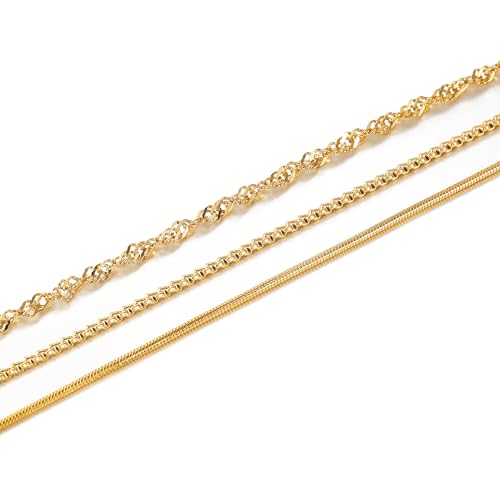 Elegance 11 designs Gold Plated Thin Chain Layered Necklaces For Women Non Tarnish,18k Gold Plated Stainless Steel Dainty Waterproof Gold Necklace Set Stack For Women Gifts Jewelry - color: Gold Necklace1801