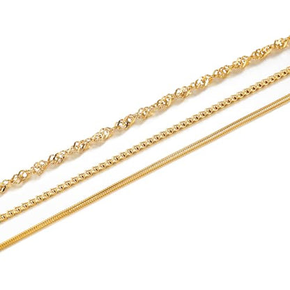 CONRAN KREMIX Waterproof Gold Necklace Layered Necklaces for Women Non Tarnish,14k Gold Plated Stainless Steel Dainty Stack Thin Chain Necklace Set for Women Gifts Jewelry - color: Gold-05