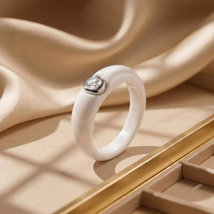 Women's Ceramic Wedding Band & Engagement Ring, Black/White - color: White&Silver
