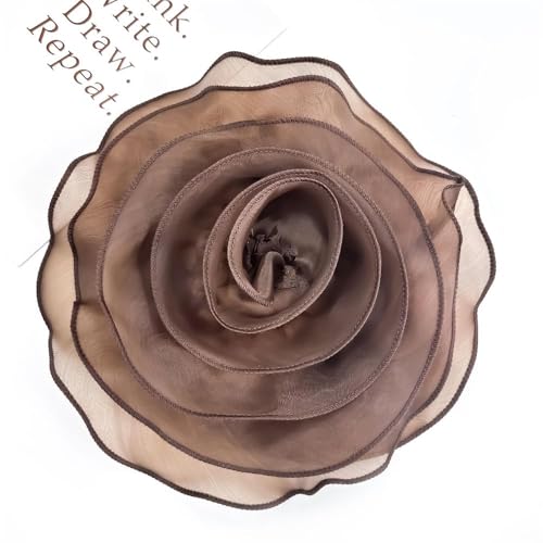 10inch Extra Large Flower Brooch Pin for Women Fashion Dainty Organza Satin Fabric Big Camellia Brooches Lapel Pins Wedding Dance Party Dress Accessories Exaggerated Jewelry Gift - color: 10 inch Brown
