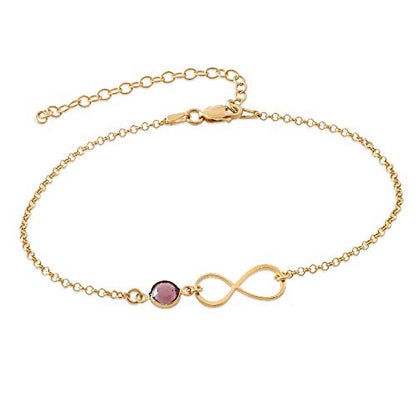 Personalized Infinity Bracelet - Choose Your Style - Sterling Silver, Solid Gold or Plated - Rolo Chain - color: 18K Gold Plated Silver, size: Classic Bracelet with Birthstone