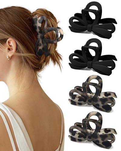 ACECHA Cute Bow Claw Clip for Women Thick Hair, Strong Grip Leopard Matte | matte finish, non-slip & durable bows clips, 4.1 inch large size, ideal for thick hair, daily wear, work, parties - color: Leopard Print - Matte