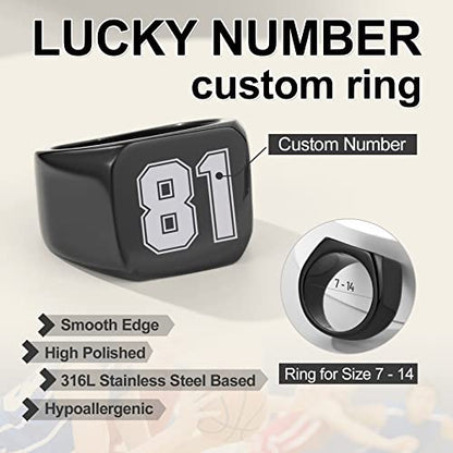 GoldChic Jewelry Personalized Signet Rings Men Women, Stainless Steel Custom Photo Bold Square/Oval Monogram/Old English Initial Pinky Stacking Statement Ring in Black/Silver/Gold (Size 7-14) - color: Black-Number -Square
