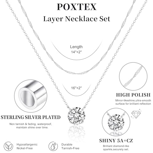 Layered Dainty Necklaces for Women Set, 14K Gold Silver Plated Choker Chain Simple Pendant Necklace Stackable, Trendy Prom Jewelry Gifts for Women - color: Diamond5-Silver