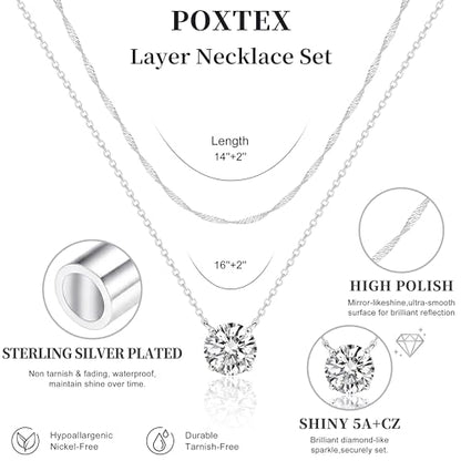 Layered Dainty Necklaces for Women Set, 14K Gold Silver Plated Choker Chain Simple Pendant Necklace Stackable, Trendy Prom Jewelry Gifts for Women - color: Diamond5-Silver