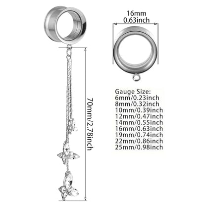 DOEARKO 2PCS New Butterfly-Pendant Hypoallergenic Stainless Steel Dangle Ear Plugs Tunnels Ear Gauges Stretcher Pair Selling 2g 0g Piercing Body Jewelry - color: #313 Silver, size: 10mm