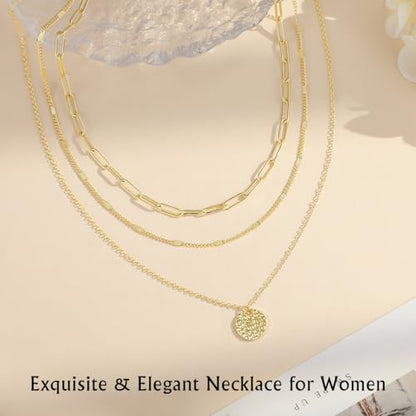 Yowivon Layered Gold Necklaces for Women, Dainty 14K Gold Plated Pendant Necklace, Non Tarnish Cubic Zirconia Stack Choker Necklace, Adjustable Hypoallergenic Trendy Jewelry Gift for Her - style: Gold-Coin Pendant